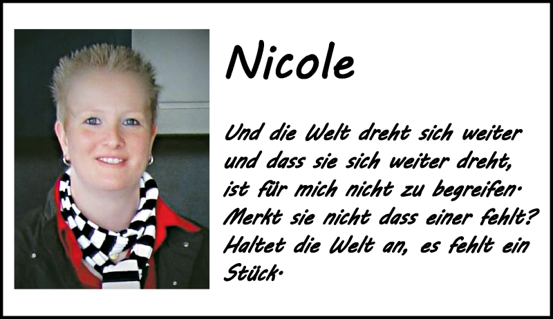  Traueranzeige für Nicole Rabanus vom 02.07.2016 aus Trauerportal Echo Online