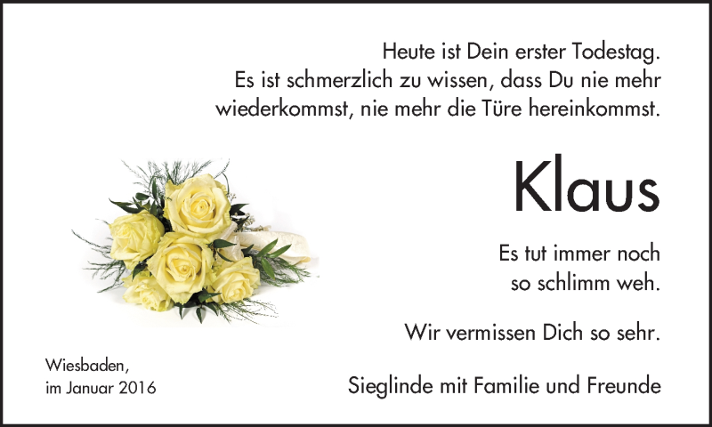  Traueranzeige für Klaus  vom 07.01.2016 aus  Wiesbaden komplett