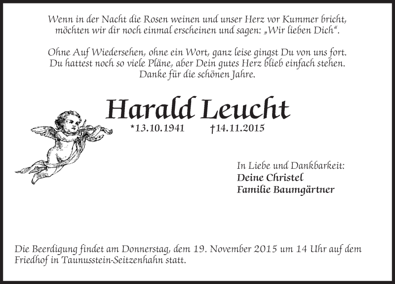  Traueranzeige für Harald Leucht vom 17.11.2015 aus  Wiesbaden komplett