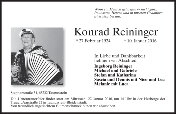 Traueranzeige von Konrad Reininger von  Wiesbaden komplett