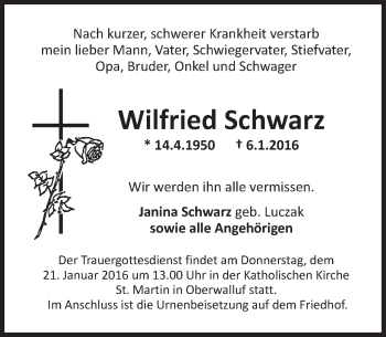 Traueranzeige von Wilfried Schwarz von  Wiesbaden komplett