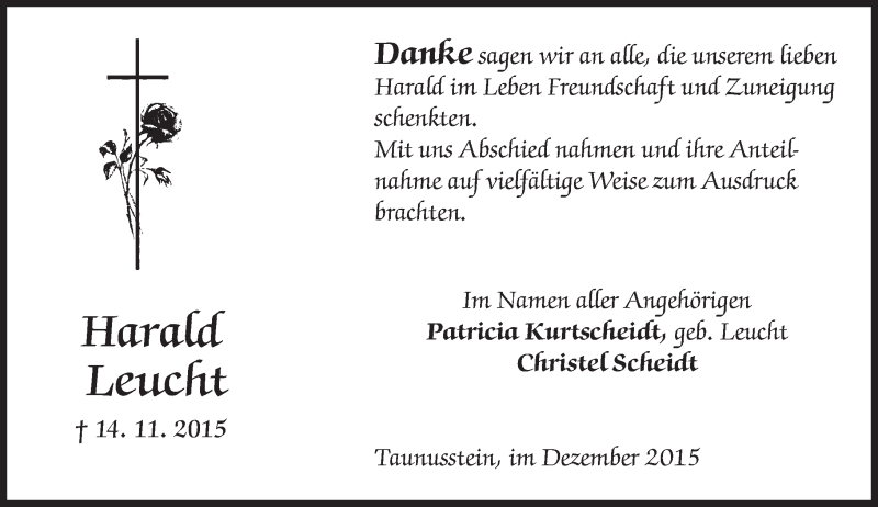  Traueranzeige für Harald Leucht vom 12.12.2015 aus  Wiesbaden komplett