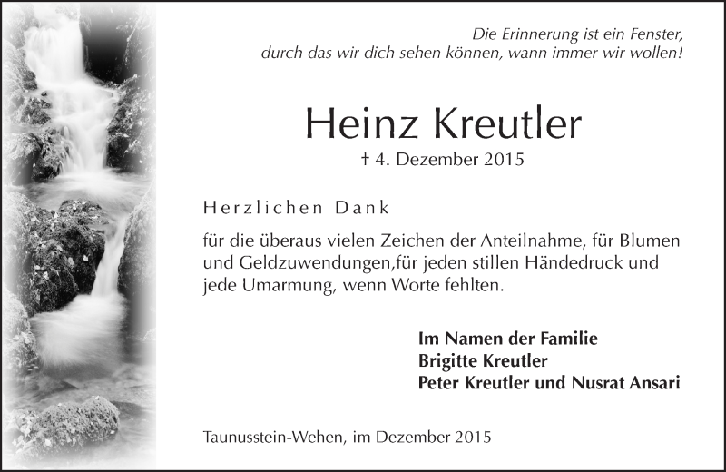  Traueranzeige für Heinz Kreutler vom 23.12.2015 aus  Wiesbaden komplett
