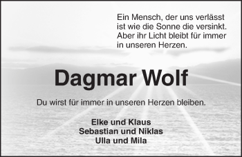 Traueranzeige von Dagmar Wolf von  Allgemeine Zeitung Mainz