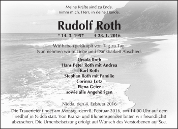 Traueranzeige von Rudolf Roth von  Kreisanzeiger