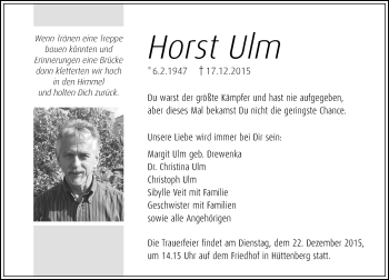 Traueranzeige von Horst Ulm von  Gießener Anzeiger