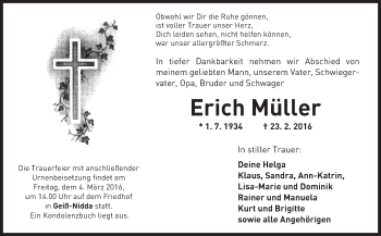 Traueranzeige von Erich Müller von  Kreisanzeiger