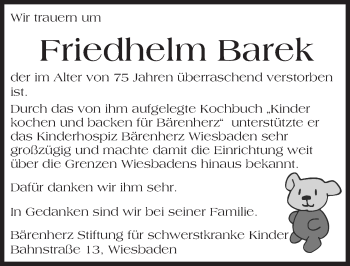 Traueranzeige von Friedhelm Barek von  Mainspitze