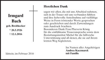 Traueranzeige von Irmgard Bach von  Idsteiner Zeitung