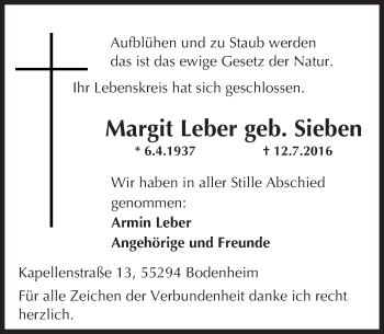 Traueranzeige von Margit Leber von Trauerportal Rhein Main Presse