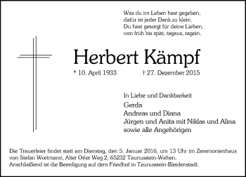 Traueranzeige von Herbert Kämpf von  Wiesbaden komplett