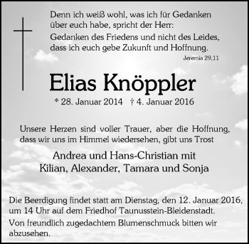 Traueranzeige von Elias Knöppler von  Wiesbaden komplett