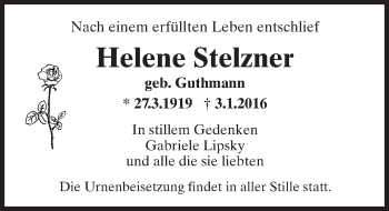 Traueranzeige von Helene Stelzner von  Rheingau