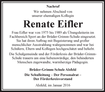 Traueranzeige von Renate Eifler von VRM Trauer