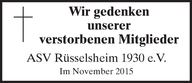  Traueranzeige für In Gedenken  vom 21.11.2015 aus  Mainspitze