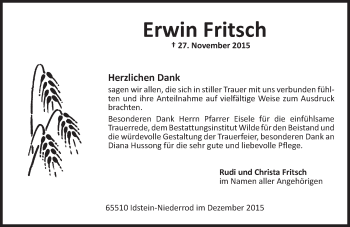 Traueranzeige von Erwin Fritsch von  Idsteiner Zeitung
