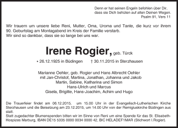 Traueranzeige von Irene Rogier von  Kreisanzeiger
