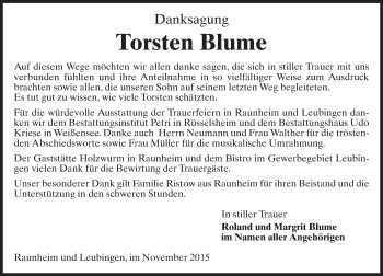 Traueranzeige von Torsten Blume von  Mainspitze