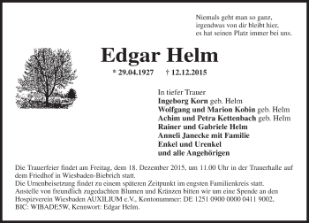 Traueranzeige von Edgar Helm von  Wiesbaden komplett