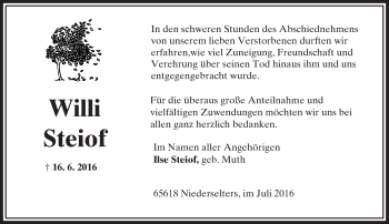 Traueranzeige von Willi Steiof von  Camberger Anzeiger