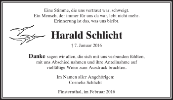 Traueranzeige von Harald Schlicht von  Usinger Anzeiger