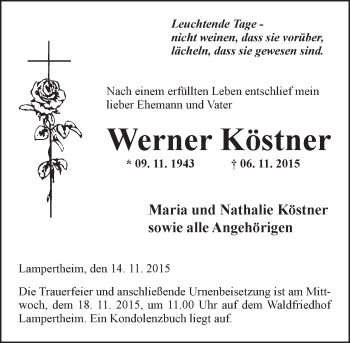 Traueranzeige von Werner Köstner von  Bürstädter Zeitung