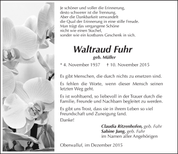 Traueranzeige von Waltraud Fuhr von  Wiesbaden komplett