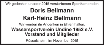 Traueranzeige von Doris und Karl-Heinz Bellmann von  Mainspitze