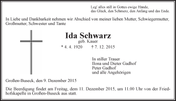 Traueranzeige von Ida Schwarz von  Gießener Anzeiger