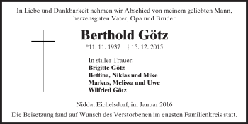 Traueranzeige von Berthold Götz von  Kreisanzeiger