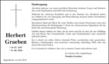 Traueranzeige von Herbert Graeben von Trauerportal Rhein Main Presse