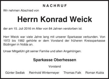 Traueranzeige von Konrad Weick von  Kreisanzeiger
