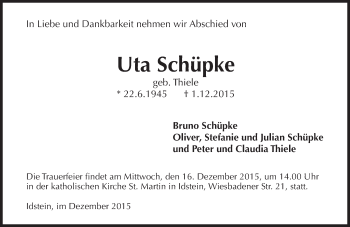 Traueranzeige von Uta Schüpke von  Idsteiner Zeitung