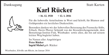 Traueranzeige von Karl Rücker von  Wiesbaden komplett