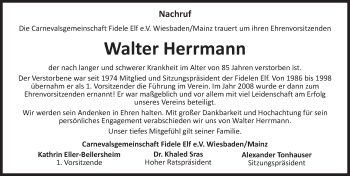Traueranzeige von Walter Herrmann von Trauerportal Rhein Main Presse
