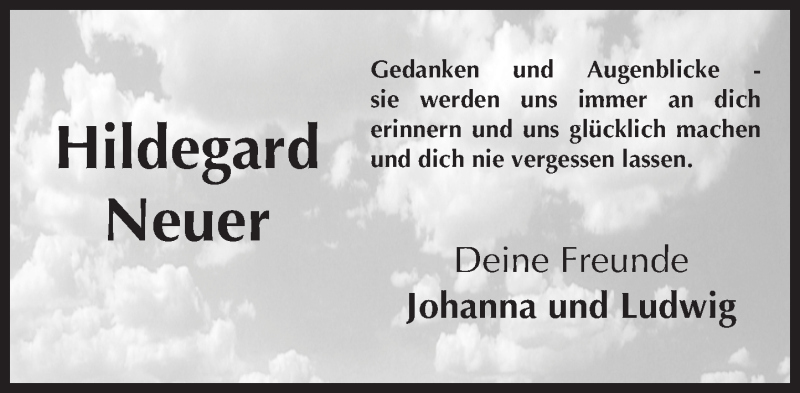  Traueranzeige für Hildegard Neuer vom 02.04.2016 aus  Bürstädter Zeitung