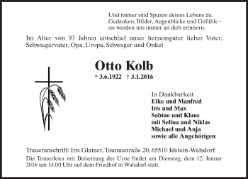 Traueranzeige von Otto Kolb von  Idsteiner Zeitung