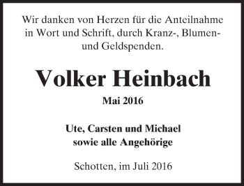 Traueranzeige von Volker Heinbach von  Kreisanzeiger