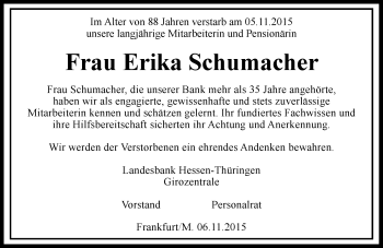 Traueranzeige von Erika Schumacher von  Wiesbaden komplett
