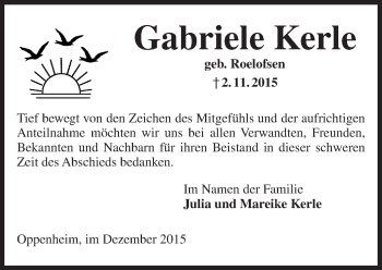 Traueranzeige von Gabriele Kerle von  Landskrone
