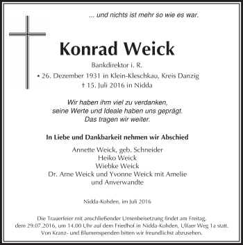 Traueranzeige von Konrad Weick von  Sonntags Anzeiger