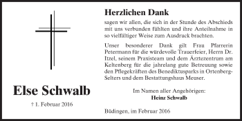 Traueranzeige von Else Schwalb von  Sonntags Anzeiger