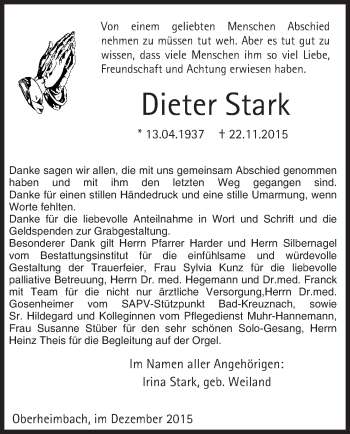 Traueranzeige von Dieter Stark von  Mainspitze
