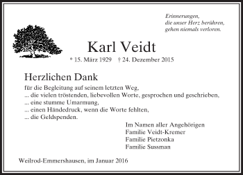 Traueranzeige von Karl Veidt von  Usinger Anzeiger
