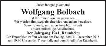 Traueranzeige von Wolfgang Bolbach von  Mainspitze