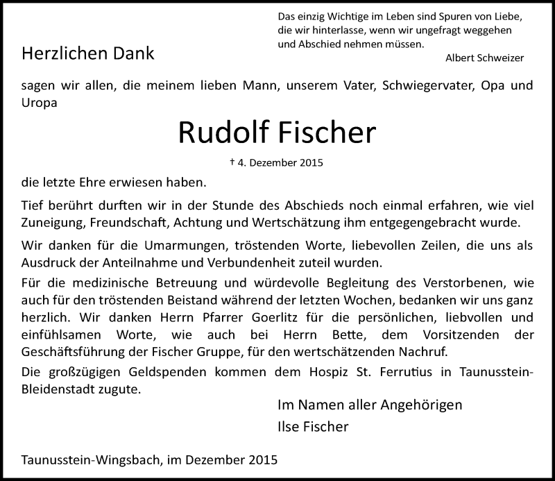  Traueranzeige für Rudolf Fischer vom 19.12.2015 aus  Wiesbaden komplett