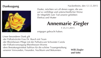 Traueranzeige von Annemarie Ziegler von  Landskrone