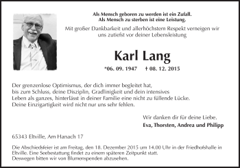Traueranzeige von Karl Lang von  Wiesbaden komplett