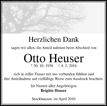 Traueranzeige von Otto Heuser von  OK Oberhessen Kurier