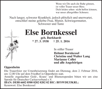Traueranzeige von Else Bornkessel von  Landskrone